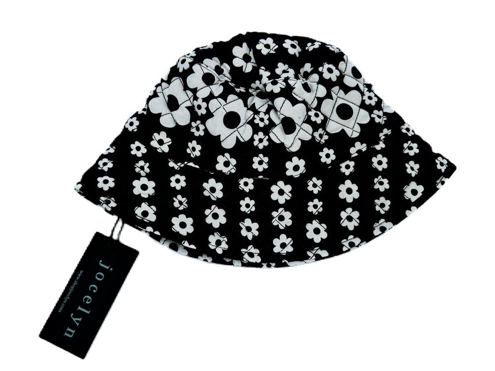 Jocelyn JAS22003 Panama Bucket Hat Black/White Floral One Size NWT Quilted